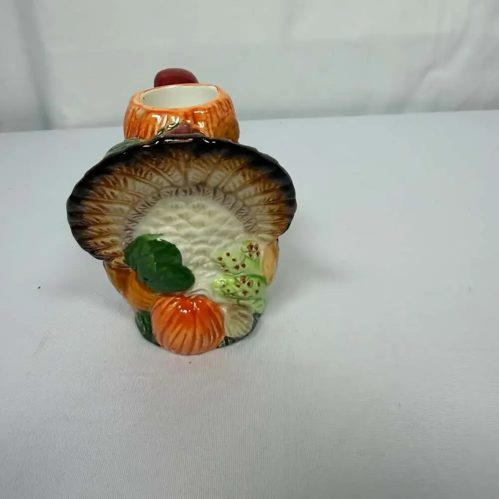 Vintage Earthenware Thanksgiving Turkey Candle Holder Set of 2
